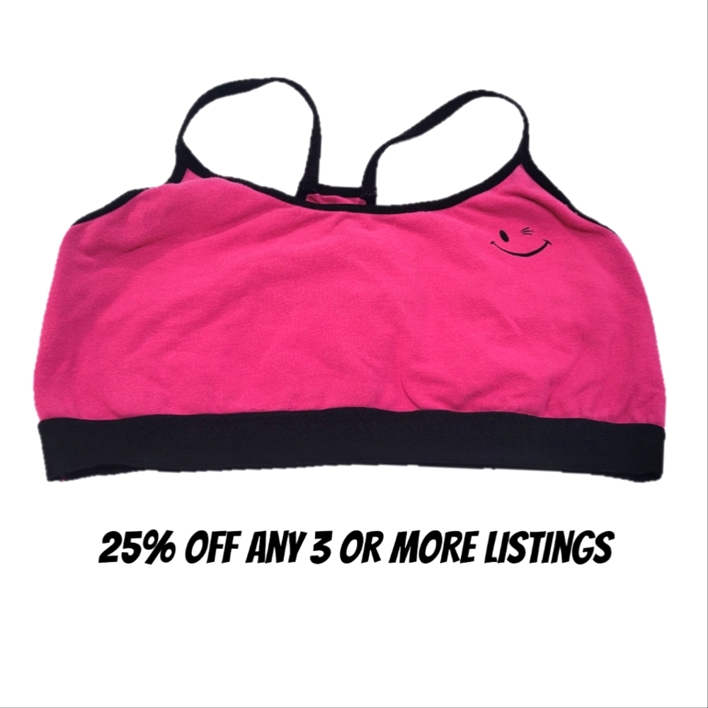 Joe Boxer Size Large Pink Black Smiley Face Sports Bra Athleisure Lounge Yoga